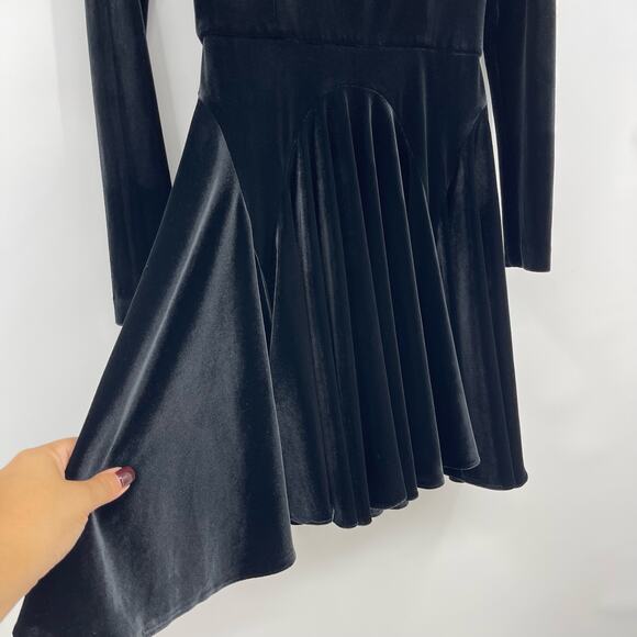 SELMACILEK | Black Velvet Skater Dress Skirt Long Sleeve Mini S - Picture 9 of 13